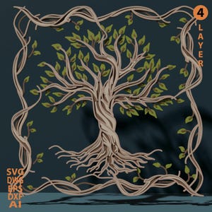 Tree of Life multilayer SVG. Laser cut file. Layer construction. Plywood cutting. CNC. Mandala