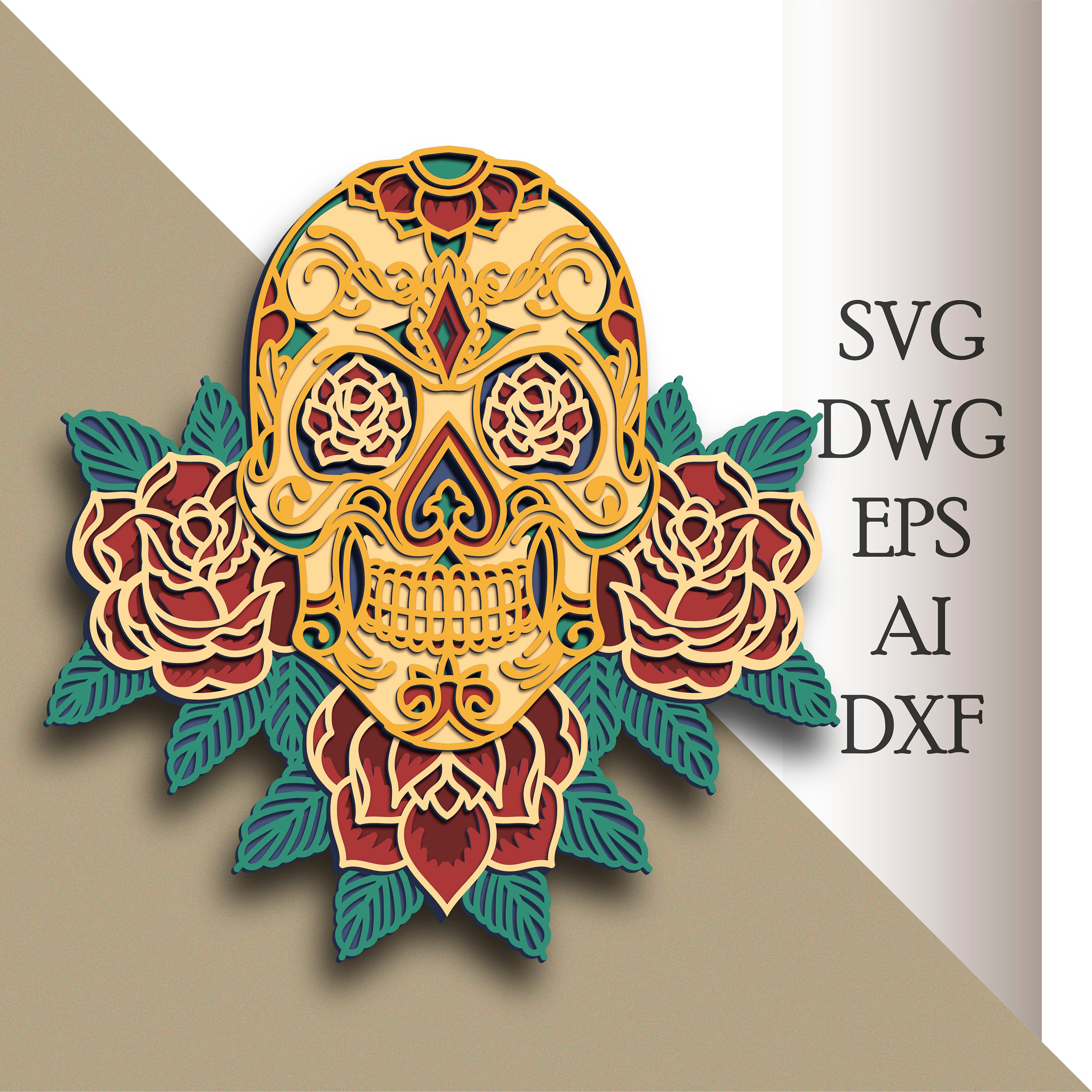 Download Sugar Skull multilayer SVG/ Skull Mandala cut file/ 3D ...