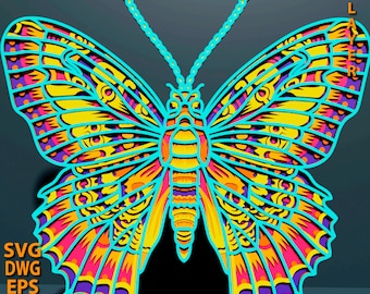 Butterfly multilayer SVG. Laser cut file. Layer construction. Plywood cutting. CNC. Mandala