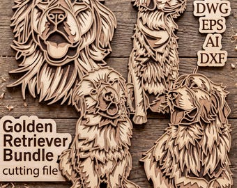 Wielowarstwowy plik SVG z Golden Retrieverem. Plik wycinany laserowo. Konstrukcja warstwowa. Cięcie sklejki. CNC. Portret zwierzaka.