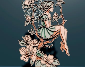 Fairy multilayer SVG. Laser cut file. Layer construction. Plywood cutting. CNC. Mandala plywood