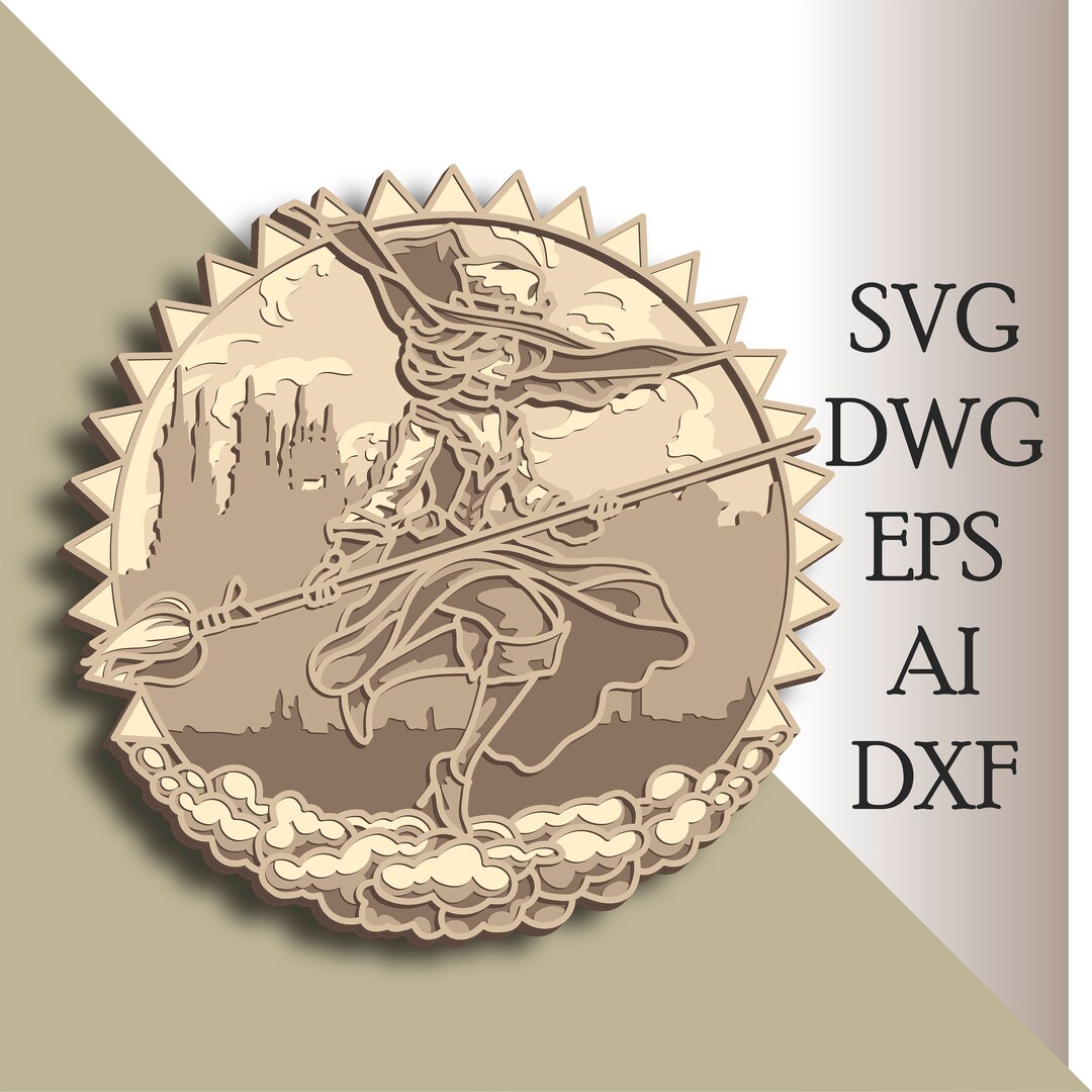 Witch Multilayer SVG/ Witch Mandala Cut File/ 3D Layer/ Plywood Cutting
