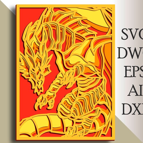 Dragon multilayer SVG/ Dragon cut file/ 3D layer/ Plywood cutting/ Paper cutting/ SVG file/ 3D mandala plywood