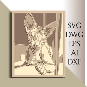 Cat Sphynx 3D multilayer SVG/ Cat Sphynx Zentangle cut file/ 3D layer/ Plywood cutting/ Paper cutting/ SVG file/ 3D mandala plywood