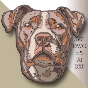 American Pit Bull multistrato Cane svg/ File di taglio cane/ Strato 3D/ Taglio compensato/ Taglio carta/ File SVG/ Compensato mandala 3D