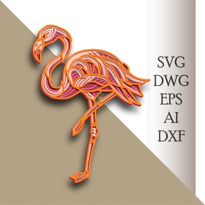 Flamingo multilayer SVG/ Flamingo cut file/ 3D layer/ Plywood cutting/ Paper cutting/ SVG file/ 3D mandala plywood 画像 1