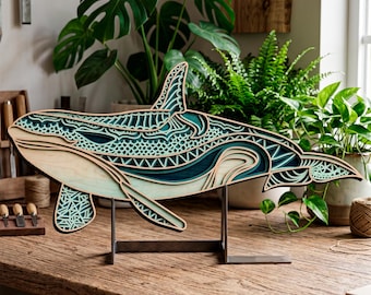 Whale multilayer SVG. Laser cut file. Layer construction. Plywood cutting. CNC. Mandala plywood