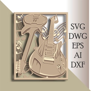 Guitar multilayer SVG/ Guitar cut file/ 3D layer/ Plywood cutting/ Paper cutting/ SVG file/ 3D mandala plywood