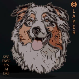 Australische herder meerlaagse SVG. Lasergesneden bestand. Laagconstructie. Multiplex snijden. CNC-gestuurd. Mandalatriplex