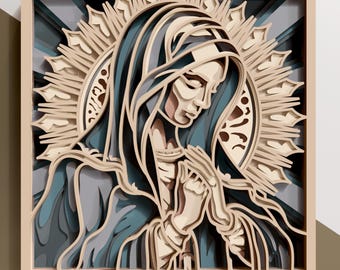 Virgin Mary multilayer SVG. Laser cut file. Layer construction. Plywood cutting. CNC. Mandala plywood