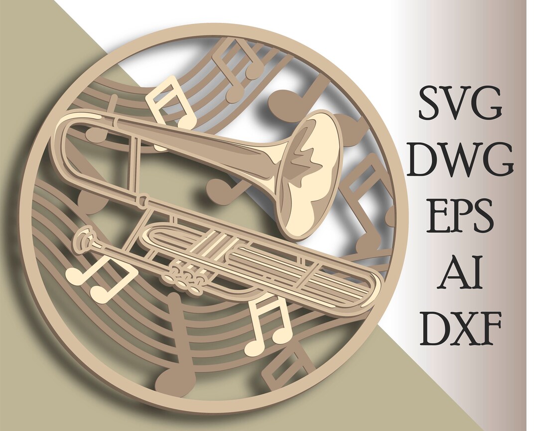 Trombone Multilayer SVG/ Trombone Cut File/ 3D Layer/ Plywood Cutting