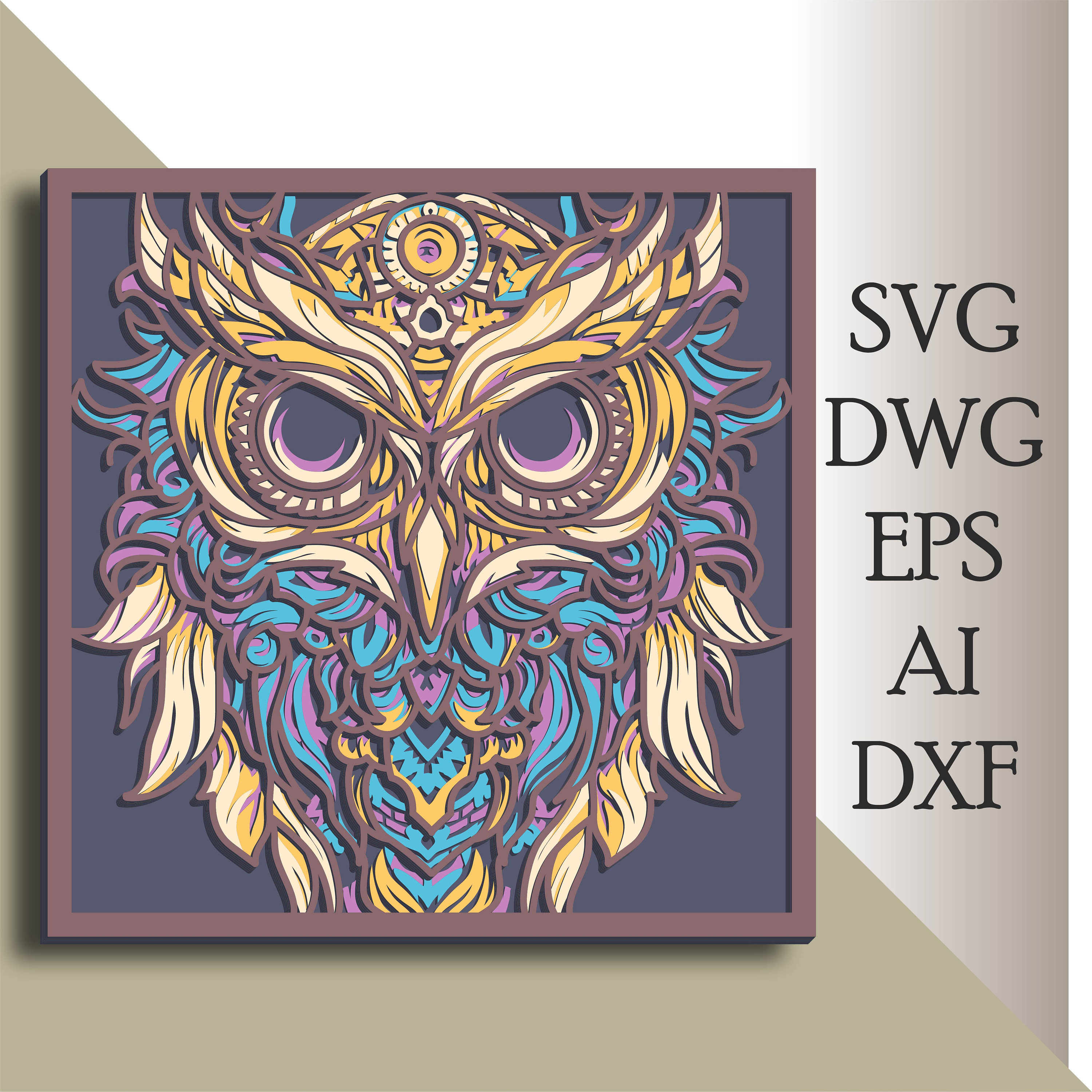 Owl multilayer SVG/ Owl cut file/ 3D layer/ Plywood cutting/ Paper cutting/ SVG file/ 3D mandala ply