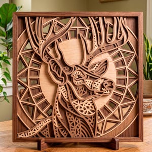 Hirsch mehrschichtige SVG. Laser cut Datei. Lagenbau. Sperrholzzuschnitt. CNC. Mandala Sperrholz