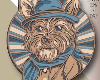 Yorkshire Terrier multilayer SVG. Laser cut file. Layer construction. Plywood cutting. CNC. Mandala plywood