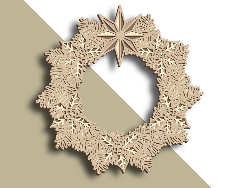 Christmas wreath multilayer SVG/ Christmas wreath cut file/ 3D layer/ Plywood cutting/ Paper cutting/ SVG file/ 3D mandala plywood image 3