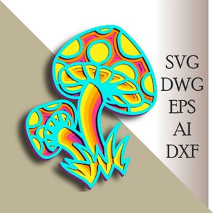 Mushrooms multilayer SVG/ Mushrooms cut file/ 3D layer/ Plywood cutting/ Paper cutting/ SVG file/ 3D mandala plywood