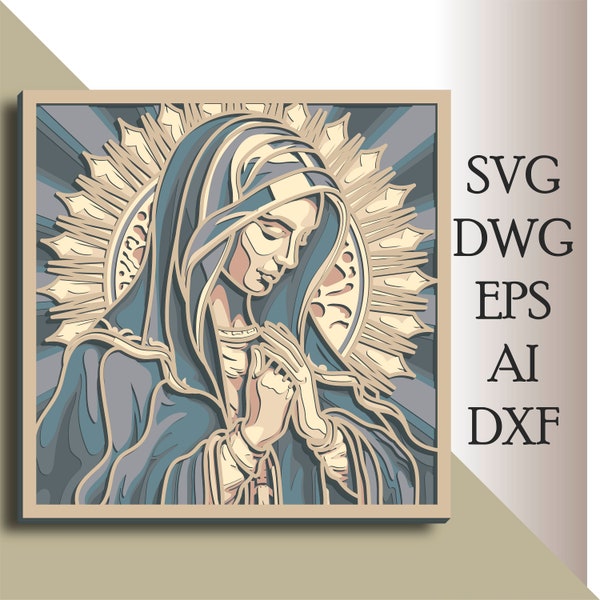 Virgin Mary multilayer SVG/ Virgin Mary cut file/ 3D layer/ Plywood cutting/ Paper cutting/ SVG file/ 3D mandala plywood