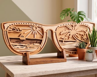Glasses Beach multilayer SVG. Laser cut file. Layer construction. Plywood cutting. CNC. Mandala plywood