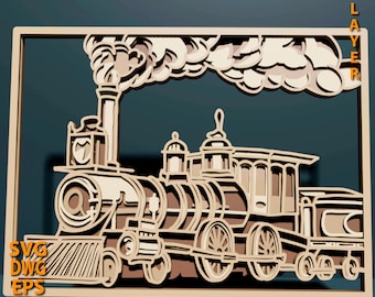 Train multilayer SVG. Laser cut file. Layer construction. Plywood cutting. CNC. Mandala plywood