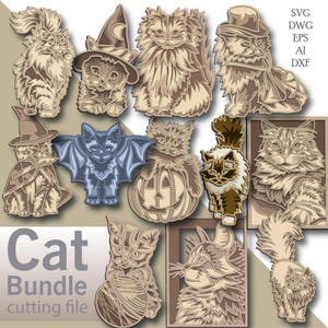 Cat Bundle multilayer Svg/ Cat Bundle cut file/ 3D layer/ Plywood cutting/ Paper cutting/ Svg file/ 3D mandala plywood