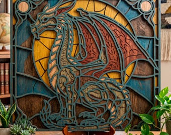 Dragon multilayer SVG. Laser cut file. Layer construction. Plywood cutting. CNC. Mandala plywood