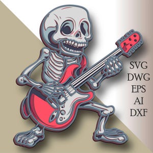 Squelette de joueur de guitare multicouche SVG/ Fichier découpé squelette de joueur de guitare/ Couche 3D/ Découpe de contreplaqué/ Découpe de papier/ Fichier SVG/ mandala 3D