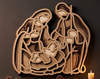 Nativity SVG Laser Cut File 3D Layered Wood Christmas Manger Scene Cricut Glowforge Digital