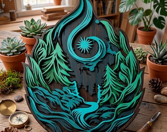 Starry Nature multilayer SVG. Laser cut file. Layer construction. Plywood cutting. CNC. Mandala plywood