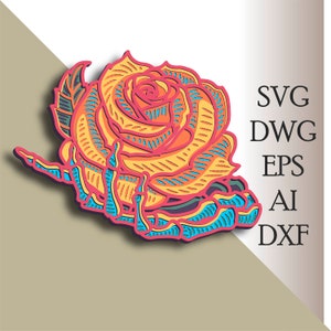 Rose multilayer SVG/ Rose cut file/ 3D layer/ Plywood cutting/ Paper cutting/ SVG file/ 3D mandala plywood