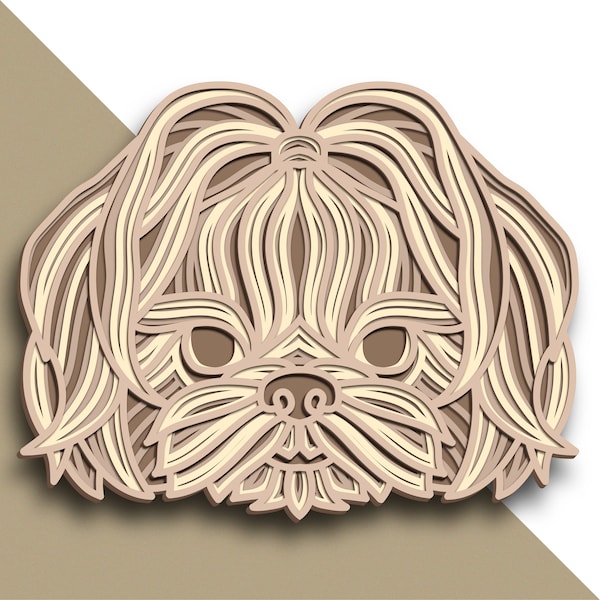 Shih Tzu SVG multicapa. Archivo cortado a láser. Mandala 3D. Corte de papel. CNC. Animal de compañía.