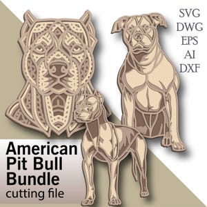 Dog Svg Bundle multilayer/ American Pit Bull cut file/ 3D layer/ Plywood cutting/ Paper cutting/ Svg file/ 3D mandala plywood