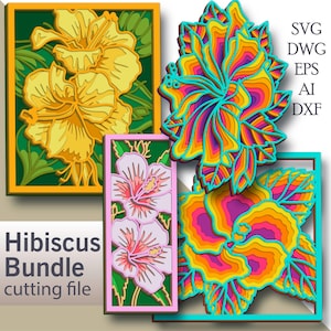 Hibiscus Bundle 3D multilayer Svg/ Hibiscus Bundle Zentangle cut file/ 3D layer/ Plywood cutting/ Paper cutting/ Svg file/3D mandala plywood