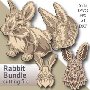 Rabbit Bundle multilayer Svg/ Rabbit Bundle laser cut file/ 3D layer/ Plywood cutting/ Paper cutting/ Svg file/ 3D mandala plywood