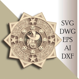 Witch 3D Multilayer SVG/ Witch Zentangle cut file/ 3D layer/ Plywood cutting/ Paper cutting/ SVG file/ 3D mandala plywood