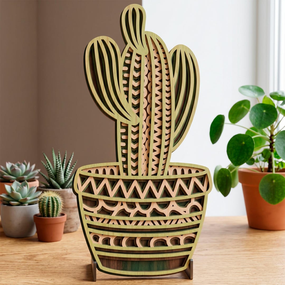 Cactus Multilayer SVG. Laser Cut File. Layer Construction. Plywood ...