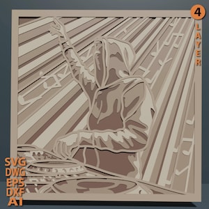 SVG multicapa de DJ. Archivo cortado a láser. Construcción de capas. Corte de contrachapado. CNC. Contrachapado Mandala.