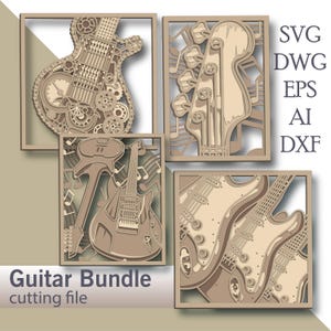 Pacchetto chitarra multistrato Svg/ Pacchetto chitarra file di taglio/ Strato 3D/ Taglio compensato/ Taglio carta/ File Svg/ Compensato mandala 3D