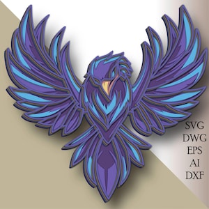Corbeau SVG multicouche/ Fichier découpé au laser Corbeau/ Couche 3D/ Découpe de contreplaqué/ Découpe de papier/ Fichier SVG/ Contreplaqué mandala 3D