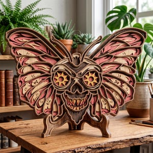 Night Moth multilayer SVG. Laser cut file. Layer construction. Plywood cutting. CNC. Mandala plywood