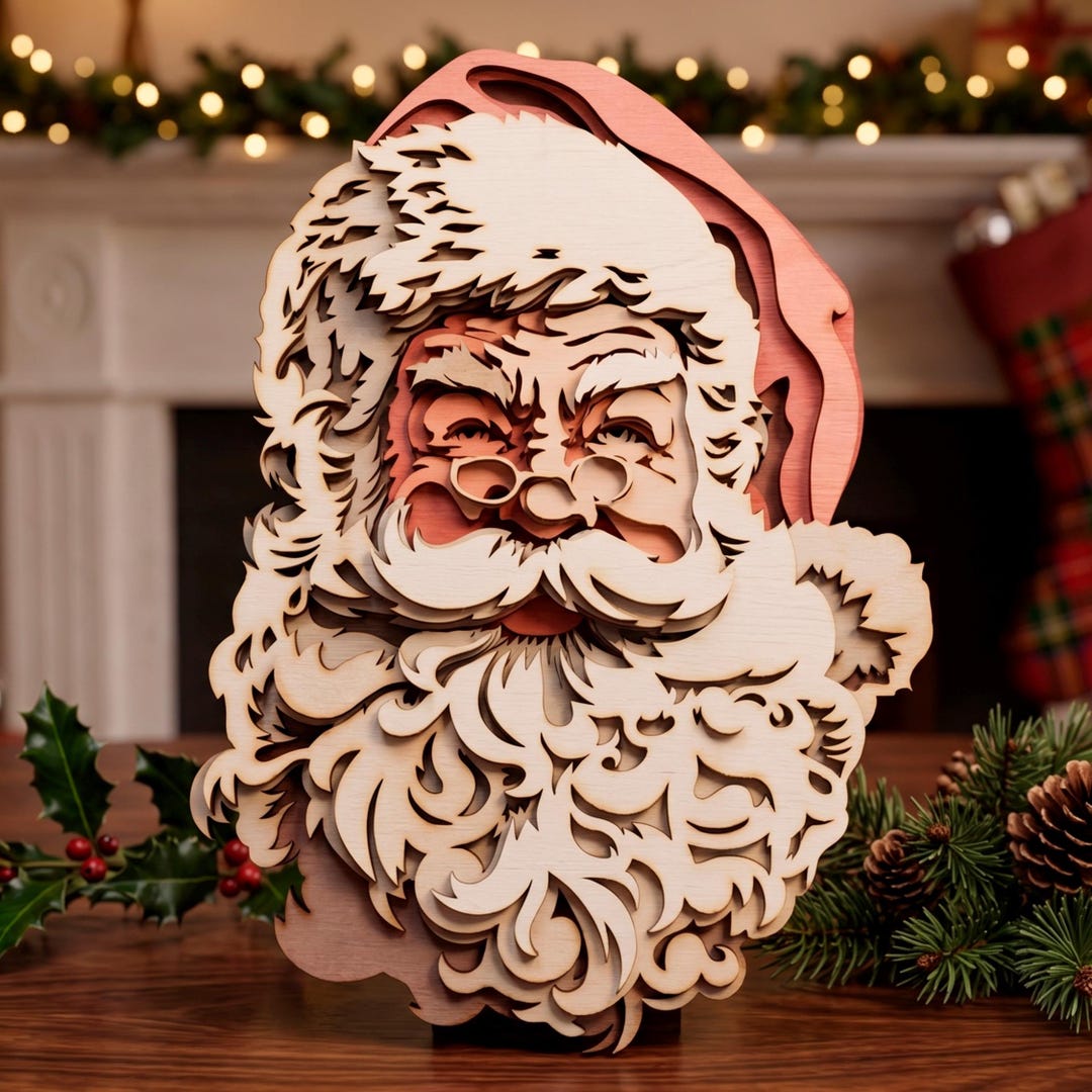 3D Layered Santa SVG Laser Cut File Christmas Wood Mandala Glowforge ...