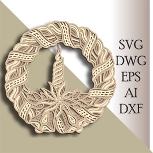 Christmas wreath multilayer SVG/ Christmas wreath cut file/ 3D layer/ Plywood cutting/ Paper cutting/ SVG file/ 3D mandala plywood
