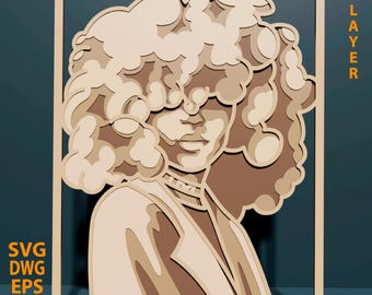 African Woman multilayer SVG. Laser cut file. Layer construction. Plywood cutting. CNC. Mandala plywood