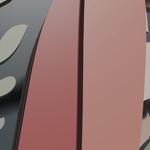 May include: A layered wall art piece featuring a central vertical panel in a muted dusty rose color, flanked by stylized botanical leaf cutouts in light gray and beige tones, all set against a dark charcoal gray background with depth.