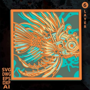 Vis meerlaagse SVG. Lasergesneden bestand. Laagconstructie. Multiplex snijden. CNC-gestuurd. Mandalatriplex