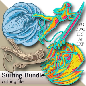 Surfing Bundle multilayer Svg/ Surfing Bundle cut file/ 3D layer/ Plywood cutting/ Paper cutting/ Svg file/ 3D mandala plywood