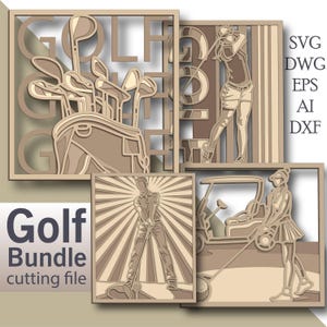 Pacchetto Golf multistrato Svg/ Pacchetto Golf file di taglio/ Strato 3D/ Taglio compensato/ Taglio carta/ File Svg/ Compensato mandala 3D
