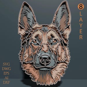 Deutscher Schäferhund 3D Plotterdatei / Deutscher Schäferhund schneiden Datei / 3D Schicht / Sperrholz schneiden / Papierschnitt / SVG-Datei / 3D Mandala Sperrholz