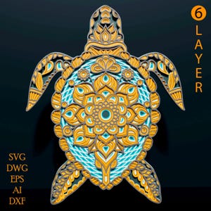 Turtle multilayer SVG. Laser cut file. Layer construction. Plywood cutting. CNC. Mandala plywood