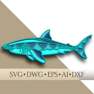 Shark multilayer SVG/ Shark cut file/ 3D layer/ Plywood cutting/ Paper cutting/ SVG file/ 3D mandala plywood