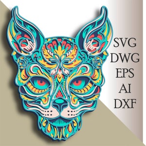 Cat multilayer SVG/ Cat cut file/ 3D layer/ Plywood cutting/ Paper cutting/ SVG file/ 3D mandala plywood
